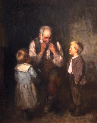Old man playing a mouth organ