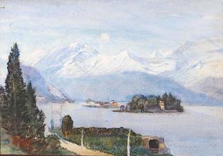 A Mountainous Lakeside with Island