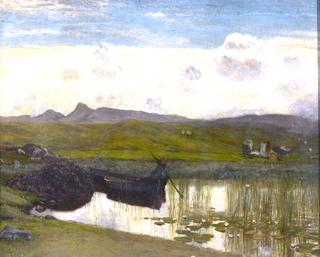 Lily Pond with Figure in a Rowing Boat