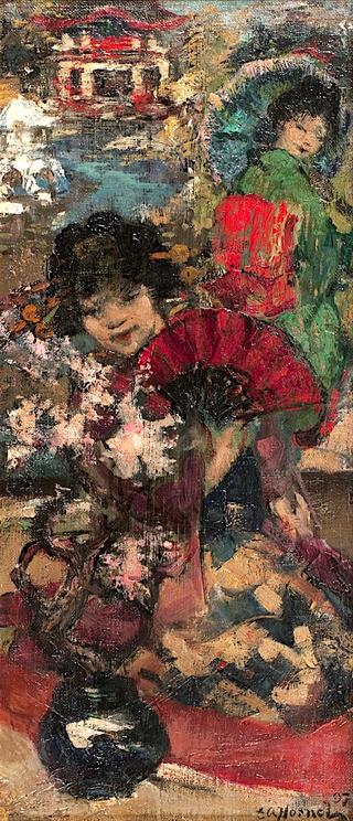 Japanese Girls in a Garden