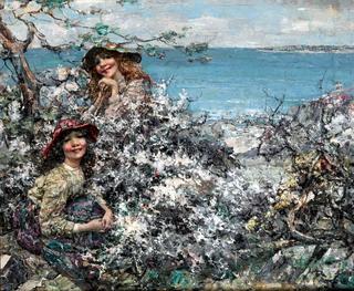 Two Girls among Blossom, Brighouse Bay