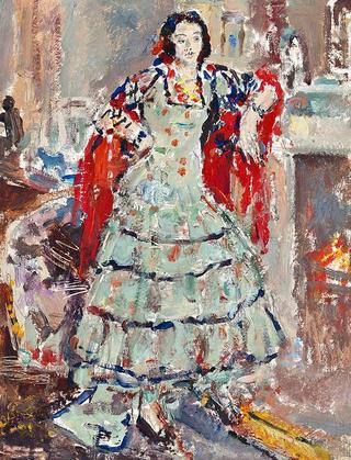 Artist's model standing in her London studio