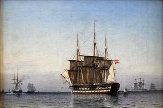 A danish three-masted ship and other vessels