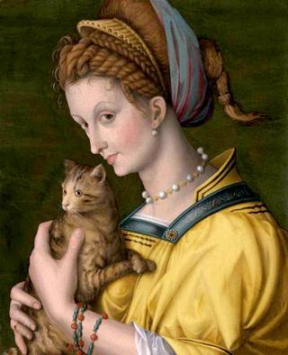 Portrait of a Young Lady Holding a Cat