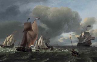 A wijdschip, a smalschip and a state yacht tacking....