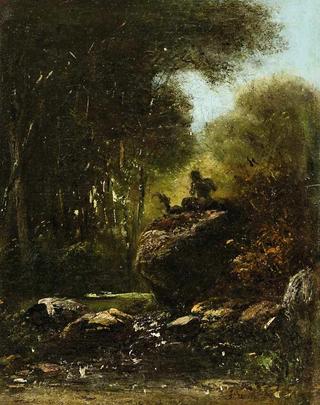 Satyr, Sitting on a Rock at the Edge of the Forest