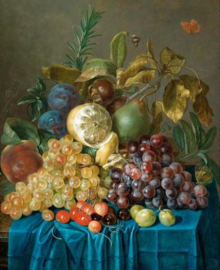 A Still Life of Fruit with Grapes, Cherries, Lemons and Plums