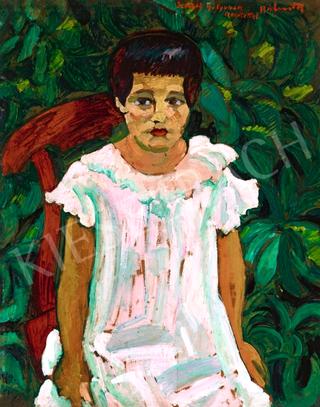 Girl in Front of Green Leafs