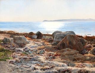 Coastal Scenery with Sunlight Reflecting Off a Calm Sea