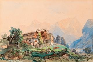 A Bavarian Farmhouse at Lake Königssee with Watzmann Mountain in the Background