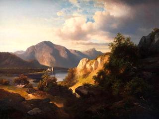 Panoramic Landscape with Hikers