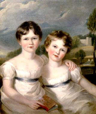 Portrait of Two Children with a House Beyond