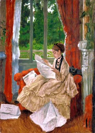 Young Woman Reading the Newspaper