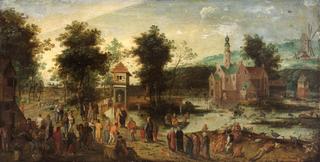Landscape with castle and inn