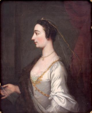 Portrait of a Lady in profile, wearing a white dress and veil