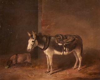 A Donkey and a Goat in a Stable