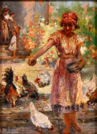 Girl Feeding Chickens
