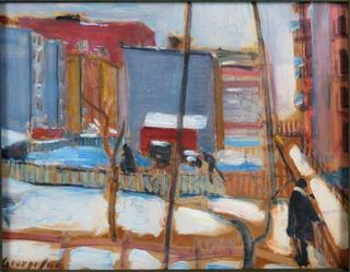 Figures in Snowy Courtyards