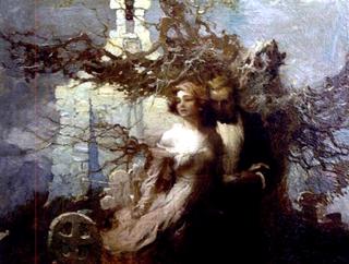 Couple in Moonlit Graveyard