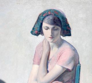 Pensive Young Girl Seated in an Interior