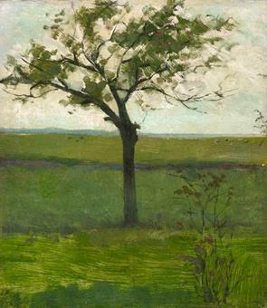 Polder Landscape with Silhouetted Young Tree (detail).