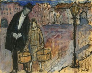 Gentleman with Top Hat and Girls with Baskets