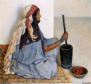 Alia Seated in front of a Morter