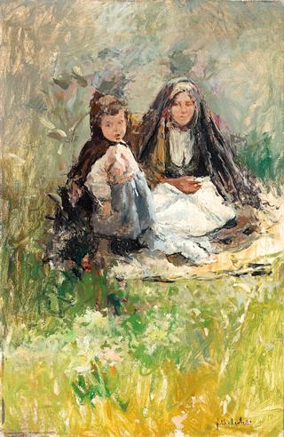 Mother and Child Resting in a Garden
