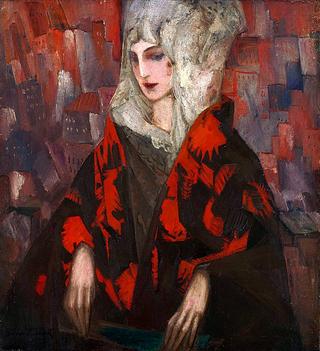 A lady with the background of a city