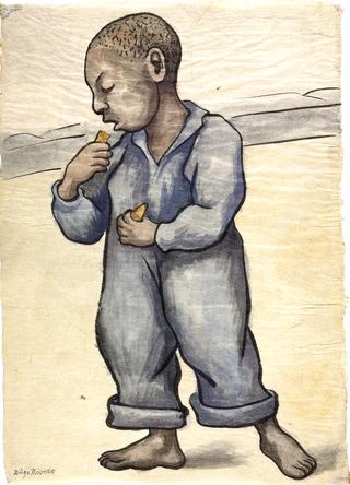 Shaven Boy in Overalls