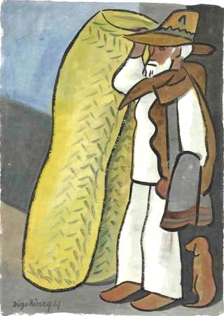 Old Man with Bedroll and Dog