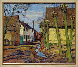 Street scene with pollard willows