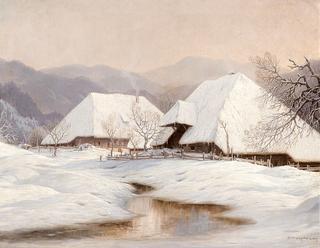 Two Snow-Covered Farms in the Evening Sun