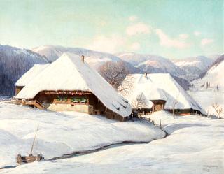 Snow-Covered Black Forest Houses in the Morning Sun