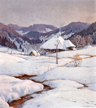 Black Forest House in an Evening Setting Winter Landscape