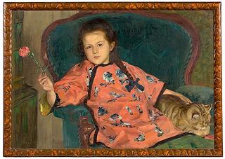 Gertrude with carnation and cat