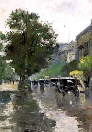 Berlin Street Scene with Cars and the Hotel Adlon