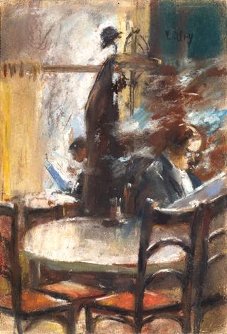 Two Gentlemen Reading the Newspaper in a Café