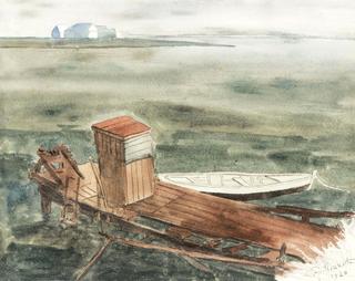 Pier with Shack and Moored Sloop