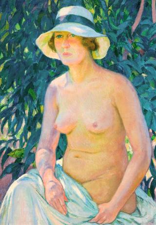 Nude in Panama Hat, Facing Front