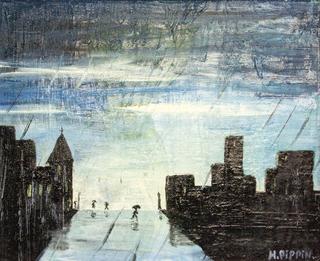 A silhouetted cityscape...