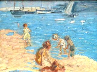 Children Playing in the Harbor at Low Tide