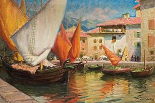 Port in French town, 1930