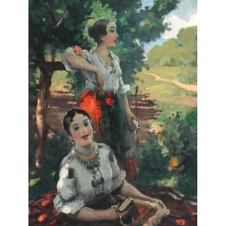 在斑驳的树荫下穿着盛装的乡村女孩