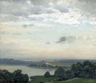 Lakeside landscape at dusk