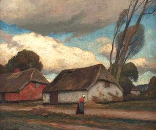 Houses in Flanders with approaching Storm