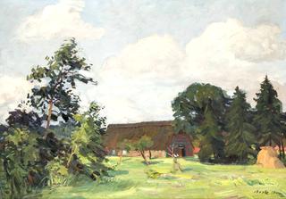 Summerly landscape with timber-framed courtyard