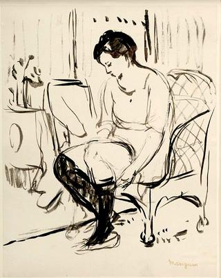 Woman Putting on Her Stockings