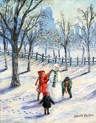 Children and Snowman in Central Park
