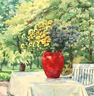 Wildflowers in a red vase